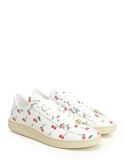 Valentino Garavani Royco Vlogo Cherry-print Leather Sneakers In White