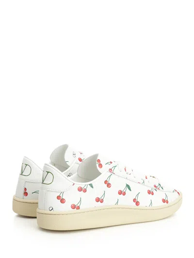 Valentino Garavani Royco Vlogo Cherry-print Leather Sneakers In White