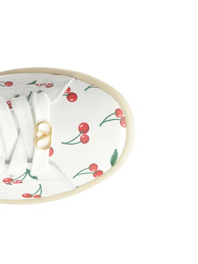 Valentino Garavani Royco Vlogo Cherry-print Leather Sneakers In White