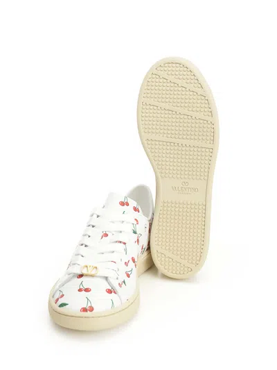 Valentino Garavani Royco Vlogo Cherry-print Leather Sneakers In White