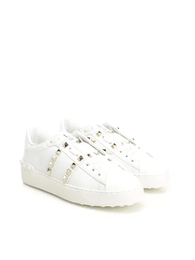 Valentino White Rockstud-embellished Low-top Sneakers In White