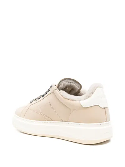 Woolrich Leather Platform Sneakers With Contrast Panel In Neutral