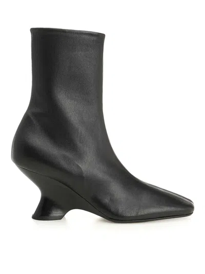 Dries Van Noten Pointed Toe Ankle Boots With Sculptural Heel In Black