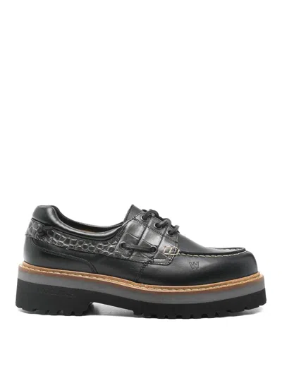 Woolrich Rock Leather Boat Shoes In Black