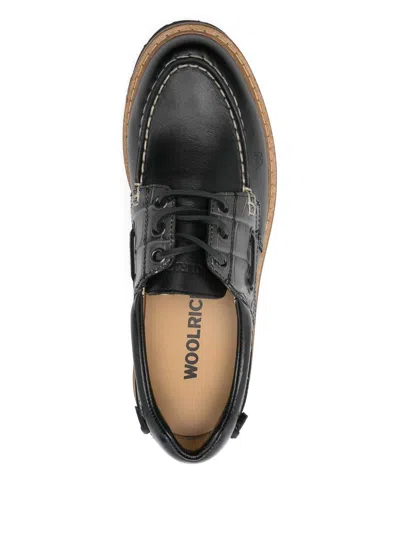 Woolrich Rock Leather Boat Shoes In Black