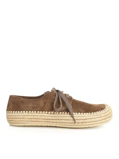 Loewe Men Rio Lace-up Shoes In Suede And Raffia In Brown