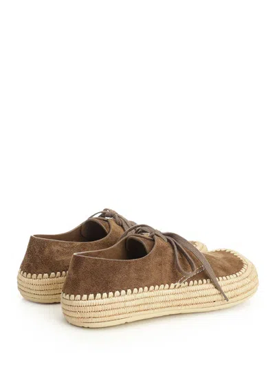 Loewe Men Rio Lace-up Shoes In Suede And Raffia In Brown