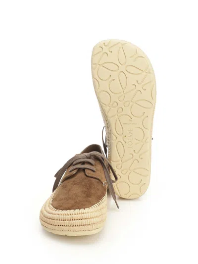 Loewe Men Rio Lace-up Shoes In Suede And Raffia In Brown