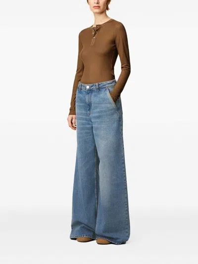 Ami Alexandre Mattiussi Wide Leg Denim Trousers Featuring Pockets In Blue