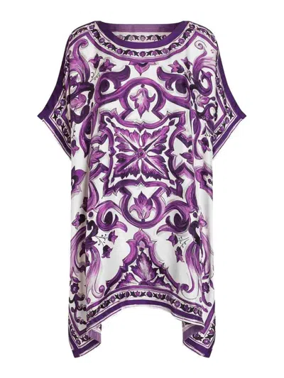 Dolce & Gabbana Maiolica Print Silk Kaftan In Purple