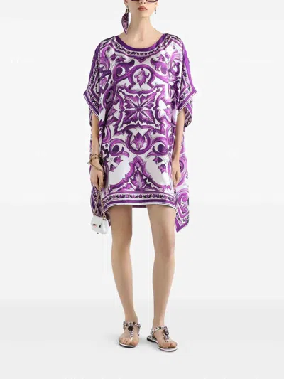 Dolce & Gabbana Maiolica Print Silk Kaftan In Purple