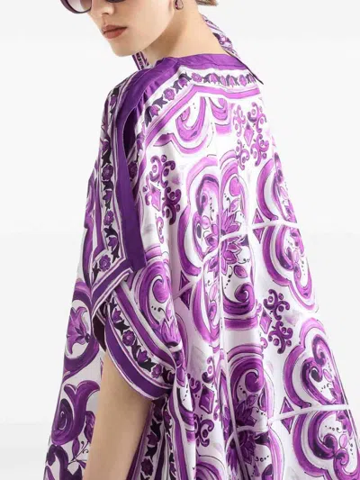 Dolce & Gabbana Maiolica Print Silk Kaftan In Purple