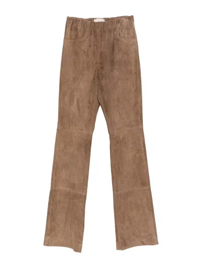 Via Masini 80 Leather Flared Leg Trousers In Brown