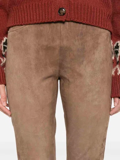 Via Masini 80 Leather Flared Leg Trousers In Brown