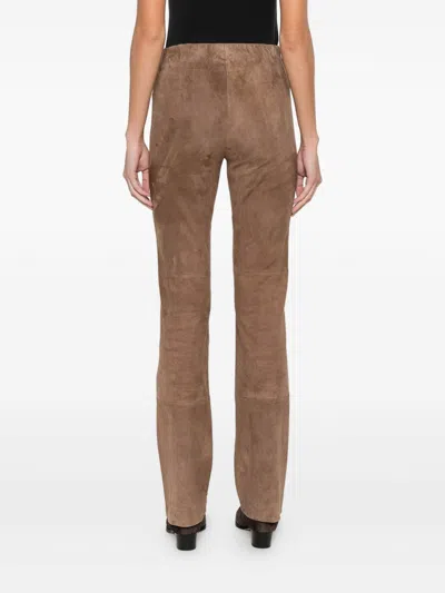Via Masini 80 Leather Flared Leg Trousers In Brown