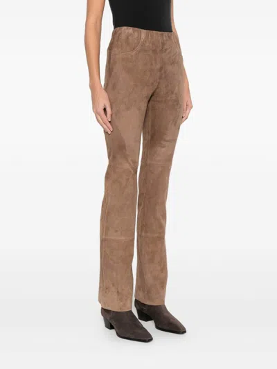 Via Masini 80 Leather Flared Leg Trousers In Brown