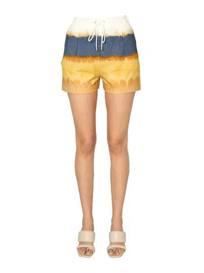 Alberta Ferretti Tri-coloured Cotton Shorts In Yellow