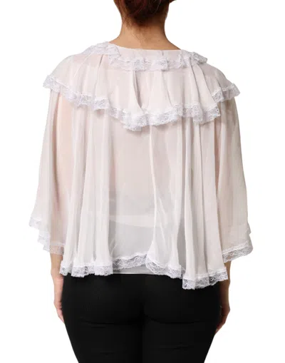 Pre-owned Dolce & Gabbana White Ruffles Lace Long Sleeve Blouse Women's Top ()