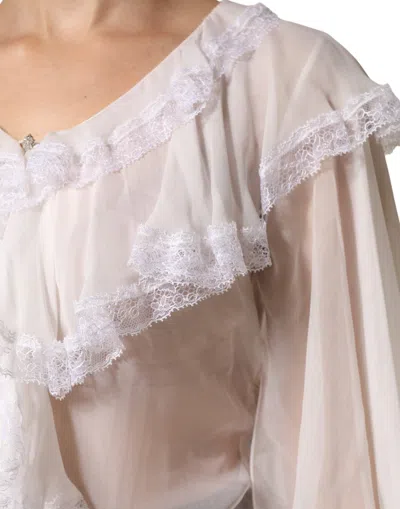 Pre-owned Dolce & Gabbana White Ruffles Lace Long Sleeve Blouse Women's Top ()