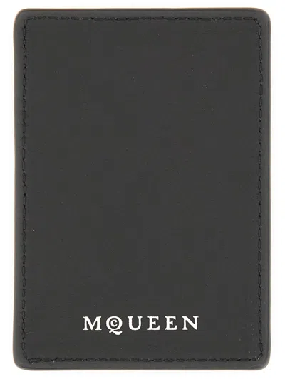 Alexander Mcqueen Magnetic Card Holder Skull In Black