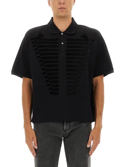 Alexander Mcqueen Short Sleeve Polo Shirt With Embroidered Detail In Black