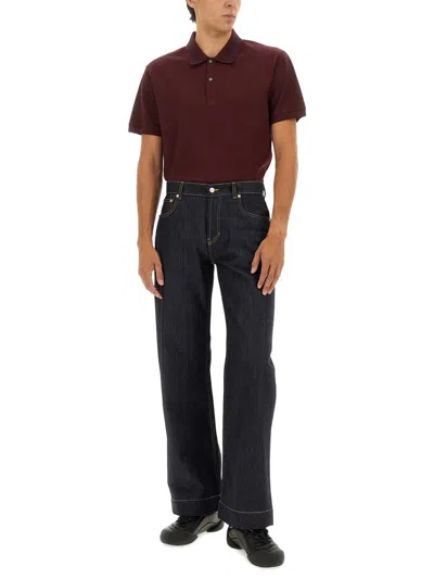 Alexander Mcqueen Alexander Mc Queen Polo Shirt With Logo On The Collar In Burgundy