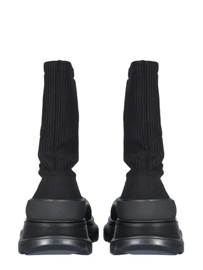 Alexander Mcqueen Black Sock-style Logo-print Boots In Nero Scuri