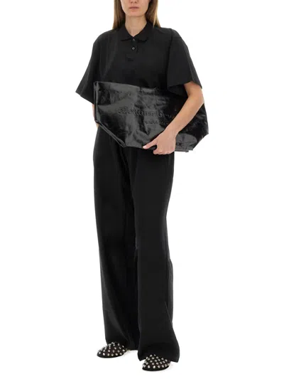 Alexander Wang Cropped Jersey Polo Shirt In Black