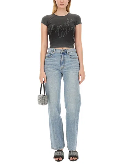 Alexander Wang Crystal Hotfix Tee In Ribbed Jersey In Multi