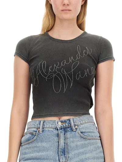 Alexander Wang Crystal Hotfix Tee In Ribbed Jersey In Multi