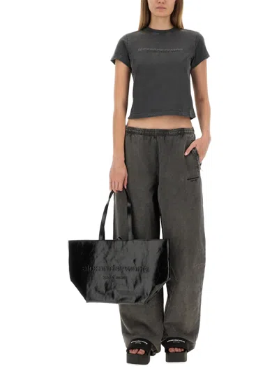 Alexander Wang Fitted Cropped T-shirt With Subtle Logo In Gray