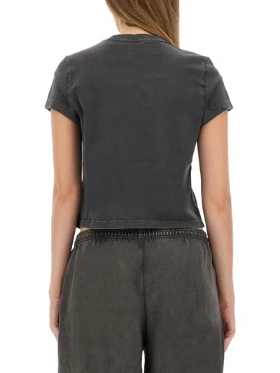 Alexander Wang Fitted Cropped T-shirt With Subtle Logo In Gray