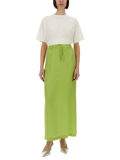 Alysi Long Silk Skirt In Green