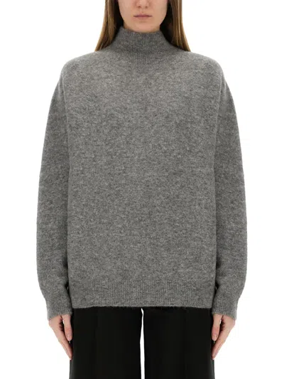 Alysi Relaxed Fit Grey Turtleneck Shirt In Multi
