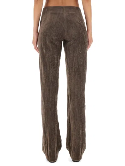 Alysi Velvet "crinkle" Slim Pants In Brown