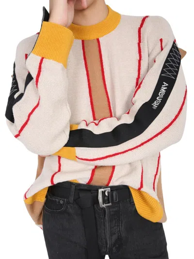 Ambush Pullover In Beige With Multicolor Intarsia In Multi