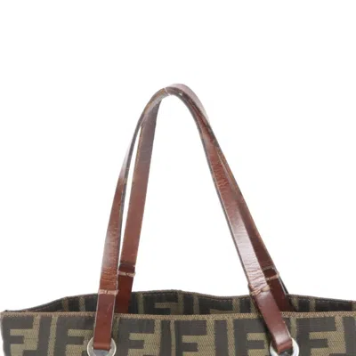 Pre-owned Fendi Brown Green Leather Nylon Tote Bag () In Multi
