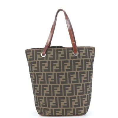 Pre-owned Fendi Brown Green Leather Nylon Tote Bag () In Multi