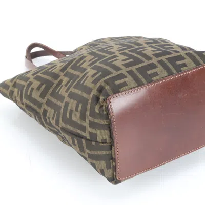 Pre-owned Fendi Brown Green Leather Nylon Tote Bag () In Multi