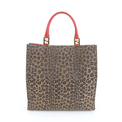 Pre-owned Fendi Brown Red Color Leather Nylon Tote Bag () In Multi
