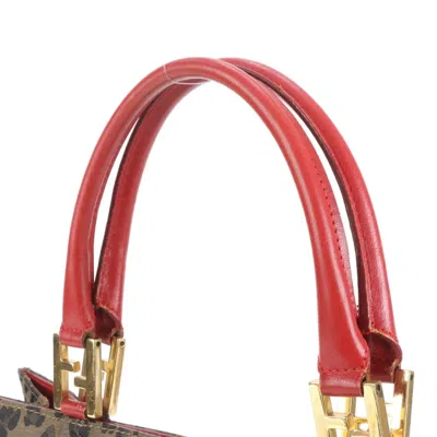 Pre-owned Fendi Brown Red Color Leather Nylon Tote Bag () In Multi