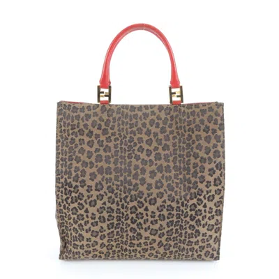 Pre-owned Fendi Brown Red Color Leather Nylon Tote Bag () In Multi
