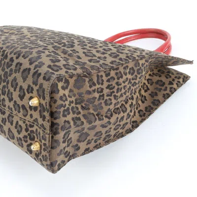 Pre-owned Fendi Brown Red Color Leather Nylon Tote Bag () In Multi
