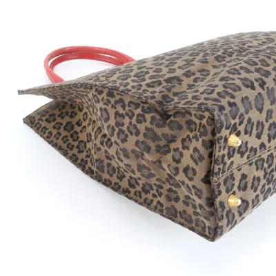 Pre-owned Fendi Brown Red Color Leather Nylon Tote Bag () In Multi