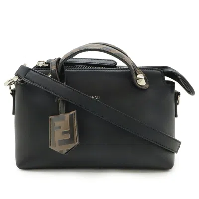 Pre-owned Fendi By The Way Black Brown Leather Handbag Shoulder Bag () In Multi