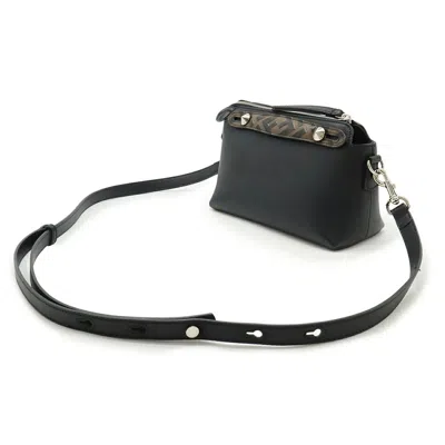 Pre-owned Fendi By The Way Black Brown Leather Handbag Shoulder Bag () In Multi
