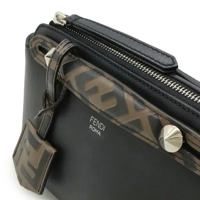 Pre-owned Fendi By The Way Black Brown Leather Handbag Shoulder Bag () In Multi