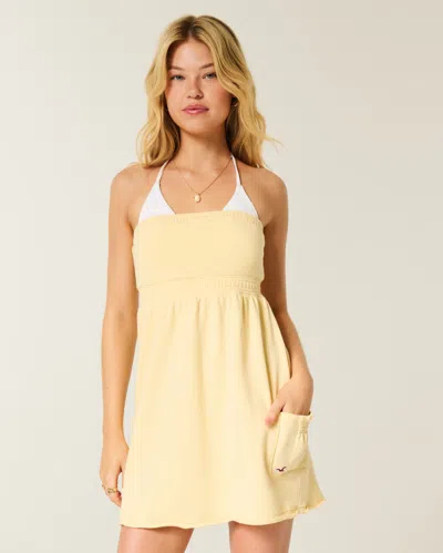 Hollister Strapless Terry Mini Dress In Yellow