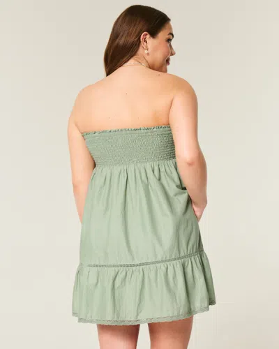 Hollister Strapless Embroidered Babydoll Dress In Multi