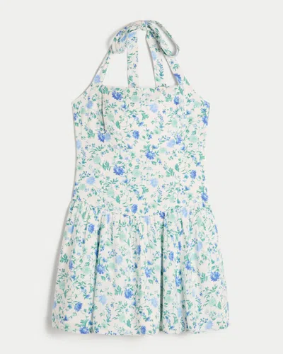 Hollister Drop Waist Halter Mini Dress In Multi